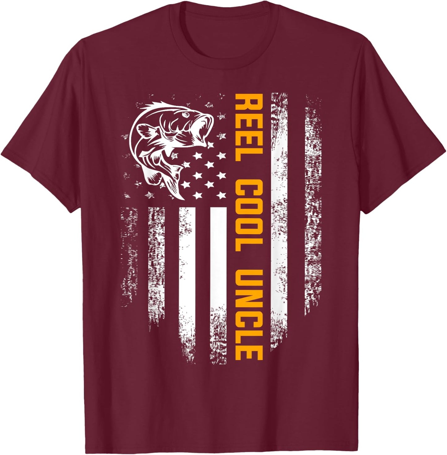 Reel Cool Uncle Shirt Vintage Flag Fishing Father's Day Gift T-Shirt - T-Shirt | Maroon