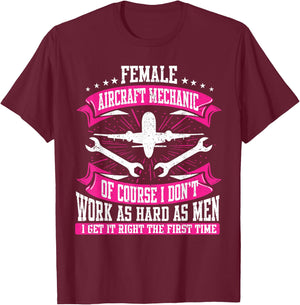 Female Aircraft Mechanic Aviation Mechanic Airplane Mechanic T-Shirt - T-Shirt | Maroon