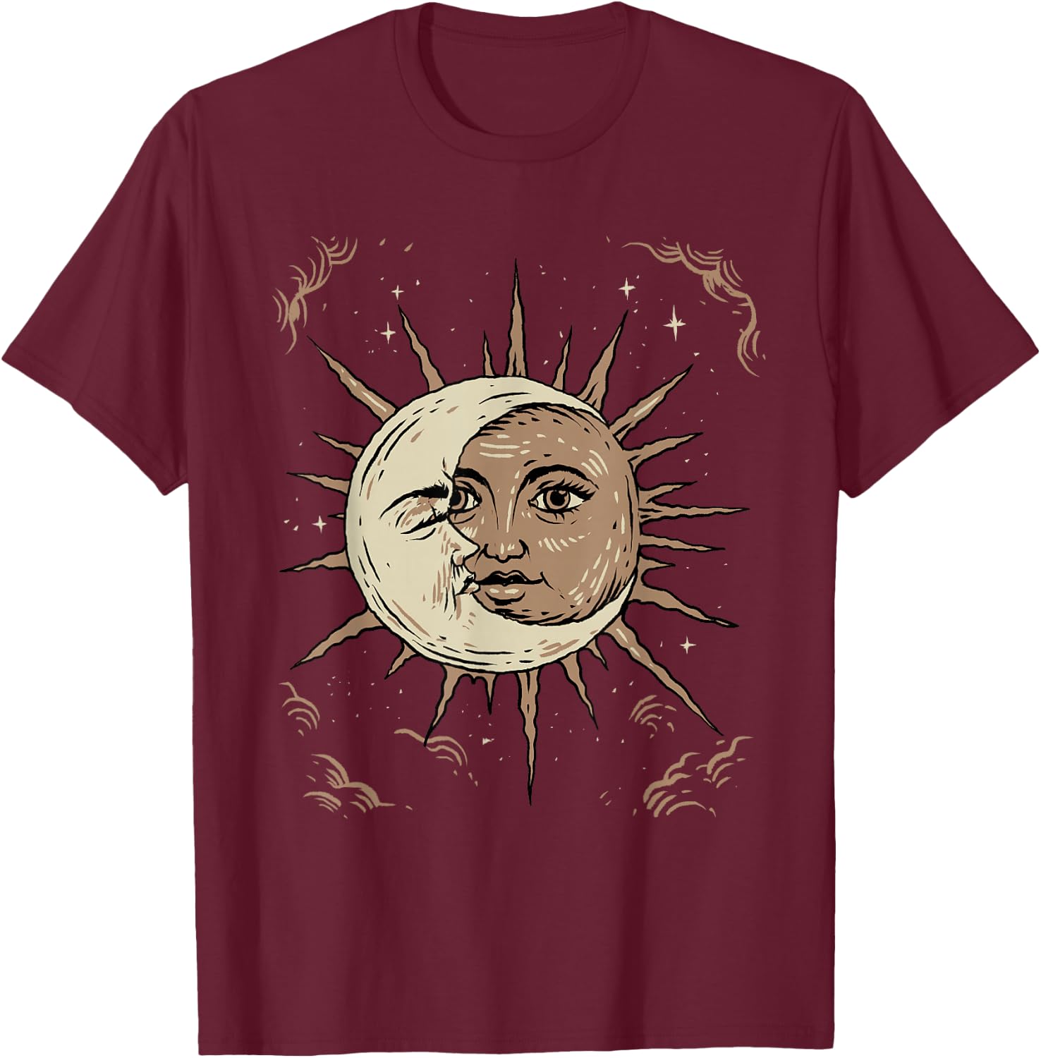 Sun and Moon Shirt Celestial Tarot Dark Academia Aesthetic T-Shirt - T-Shirt | Maroon