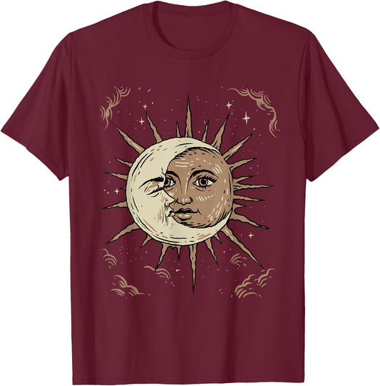 Sun and Moon Shirt Celestial Tarot Dark Academia Aesthetic T-Shirt - T-Shirt | Maroon