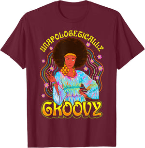 Unapologetically Groovy Black Woman 70s Dance Party Peace T-Shirt - T-Shirt | Maroon