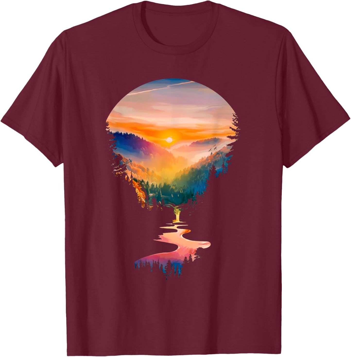 Nature Lovers Forest Hiking Mountains Outdoor Trees Nature T-Shirt - T-Shirt | Maroon