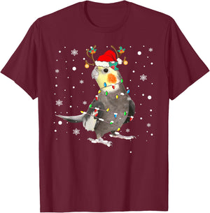 Santa Reindeer Cockatiel Cute Bird Pyjamas Family Xmas T-Shirt - T-Shirt | Maroon