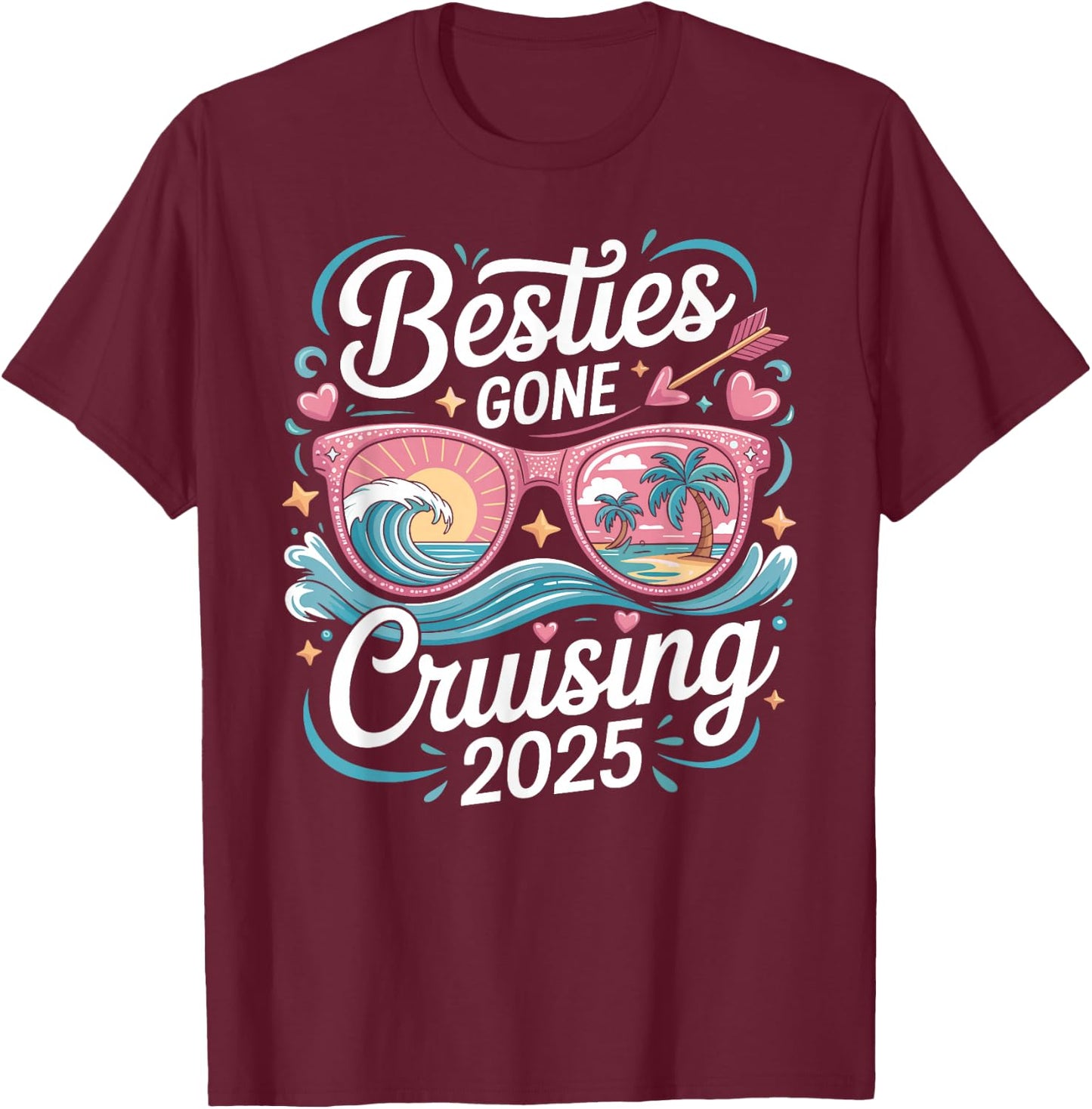 Besties Gone Cruising 2025 Girls Matching Women Cruise T-Shirt - T-Shirt | Maroon