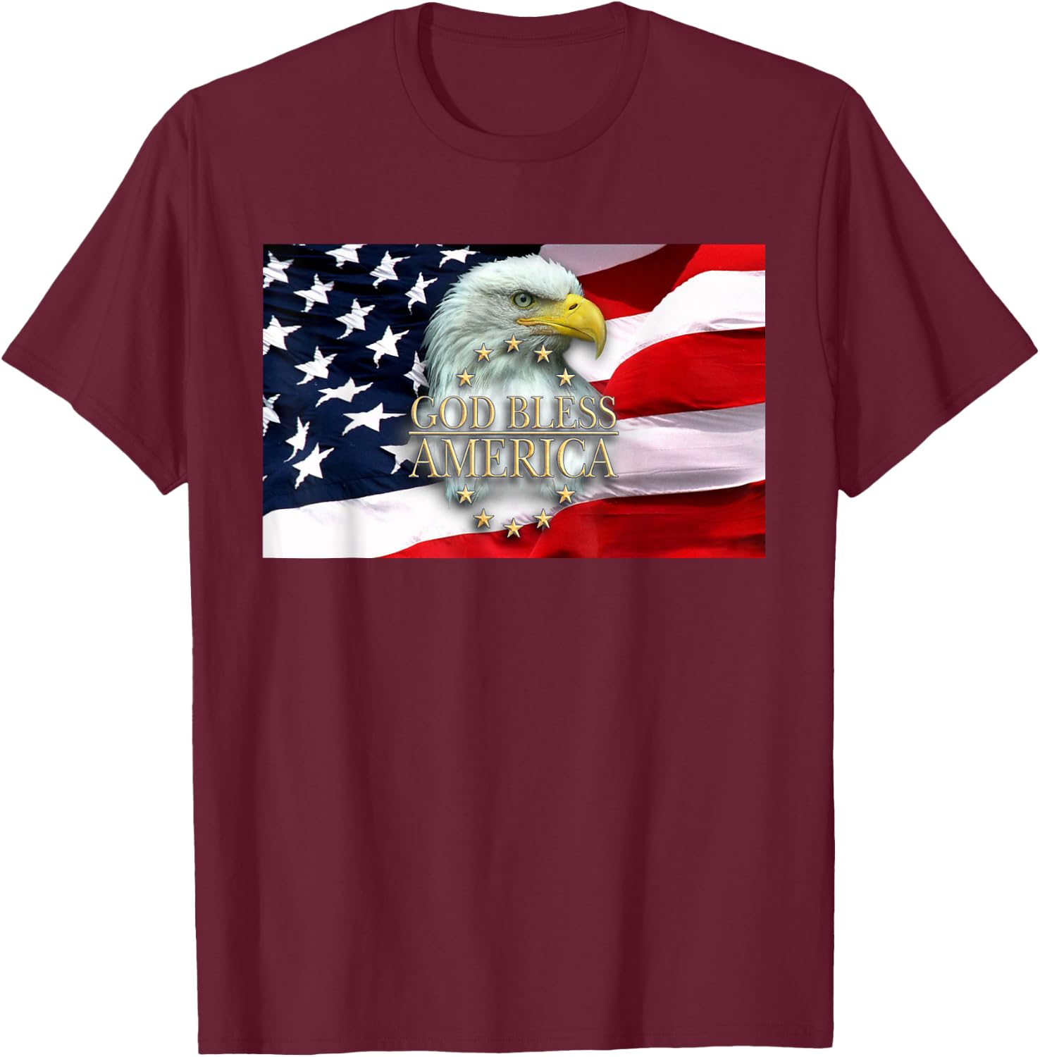 God Bless America Bald Eagle USA American Flag 4th of July T-Shirt - T-Shirt | Maroon