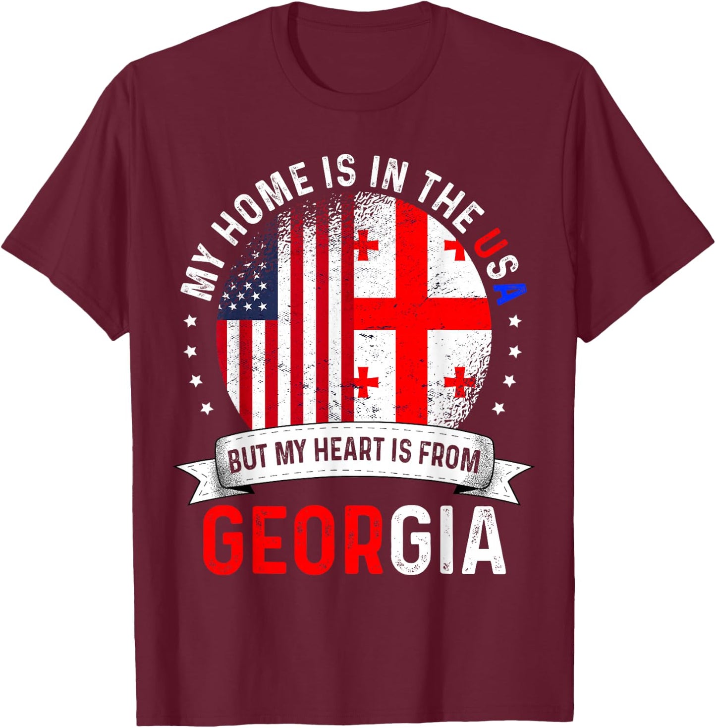 Georgian American Patriot Heart is from Georgia Flag T-Shirt - T-Shirt | Maroon