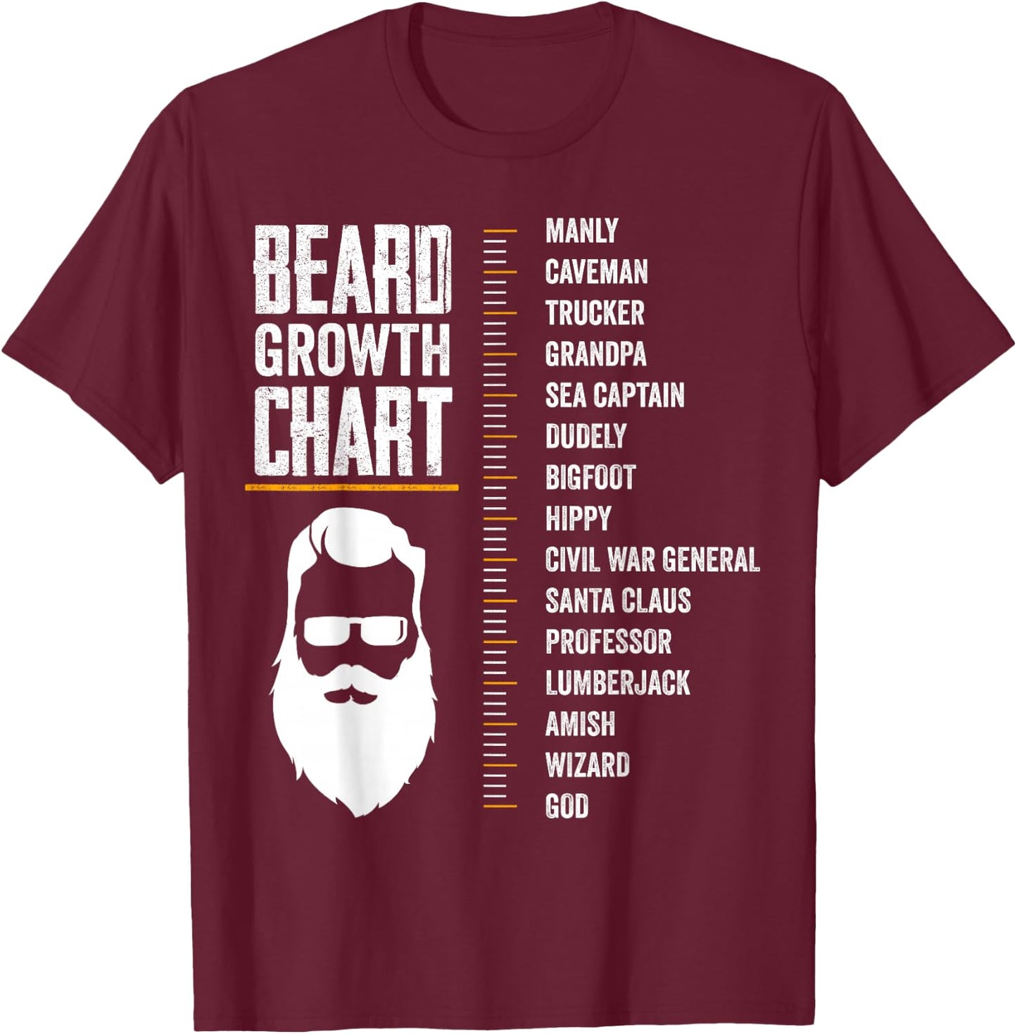 Funny Beard Growth Chart Gift Bearded Man Size Measurement T-Shirt - T-Shirt | Maroon