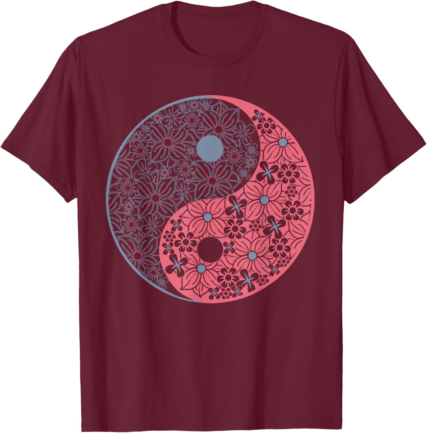Yin Yang Floral Design - Colorful Edition T-Shirt - T-Shirt | Maroon