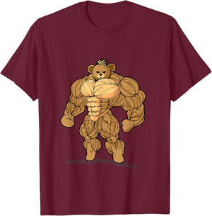 Bodybuilding Strength Sport Teddy Bear T-Shirt - T-Shirt | Maroon