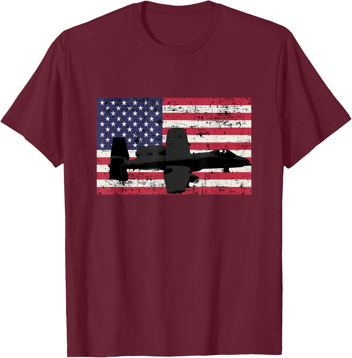 Patriotic A-10 Warthog jet American flag T-Shirt - T-Shirt | Maroon