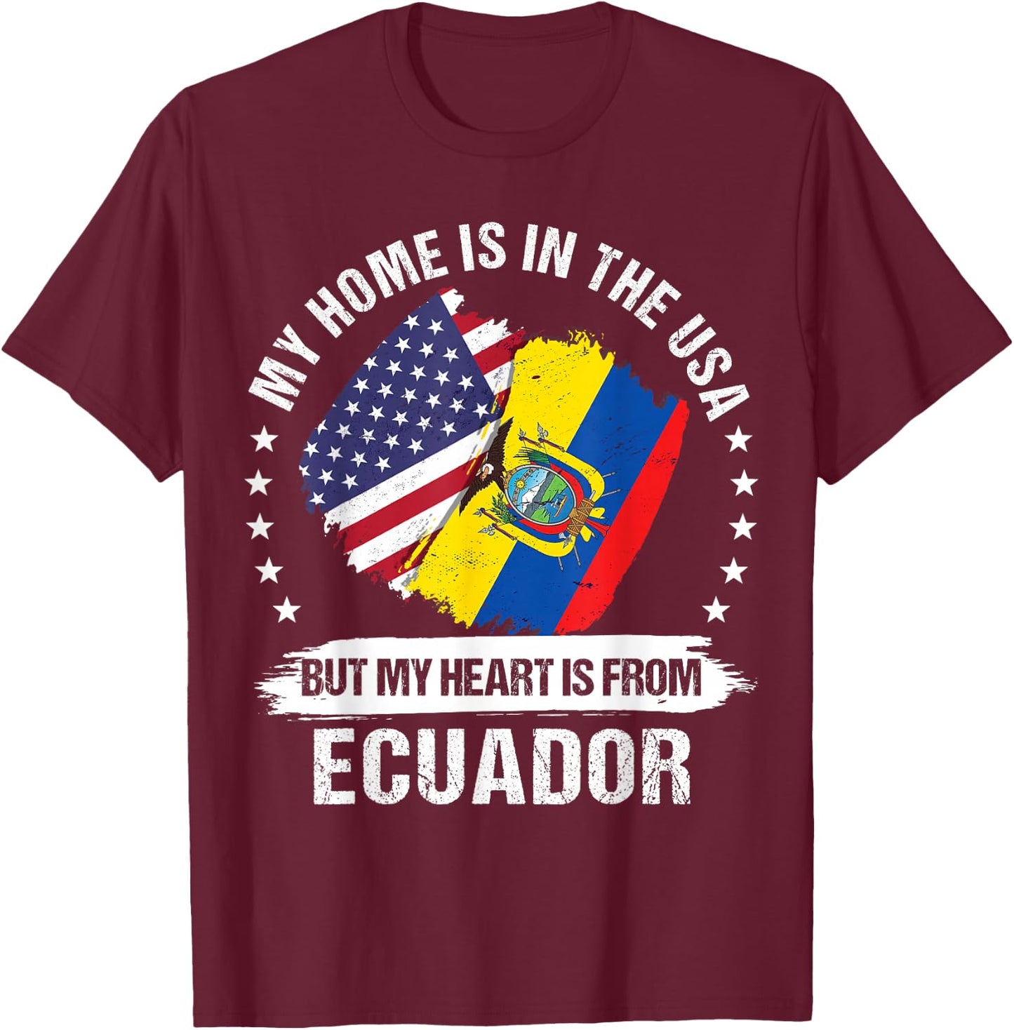 American Patriot Ecuador Flag American Ecuadorian Roots T-Shirt - T-Shirt | Maroon