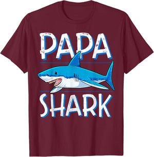 Papa Shark T Shirt Family Matching Dad Daddy Men Jawsome T-Shirt - T-Shirt | Maroon