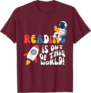Reading is out of this World Space Book Lover Teacher Women Girls Kids T-Shirt - T-Shirt | Maroon