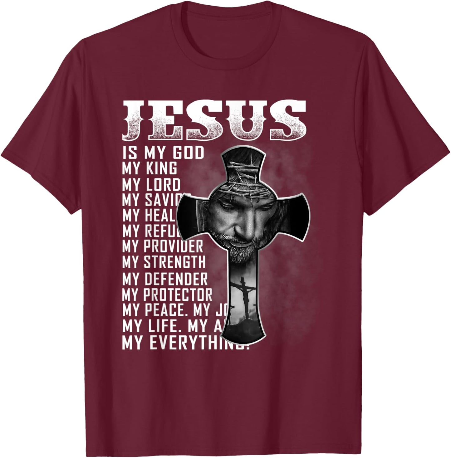 Jesus Is My God My King My Lord My Savior Christian T-Shirt - T-Shirt | Maroon