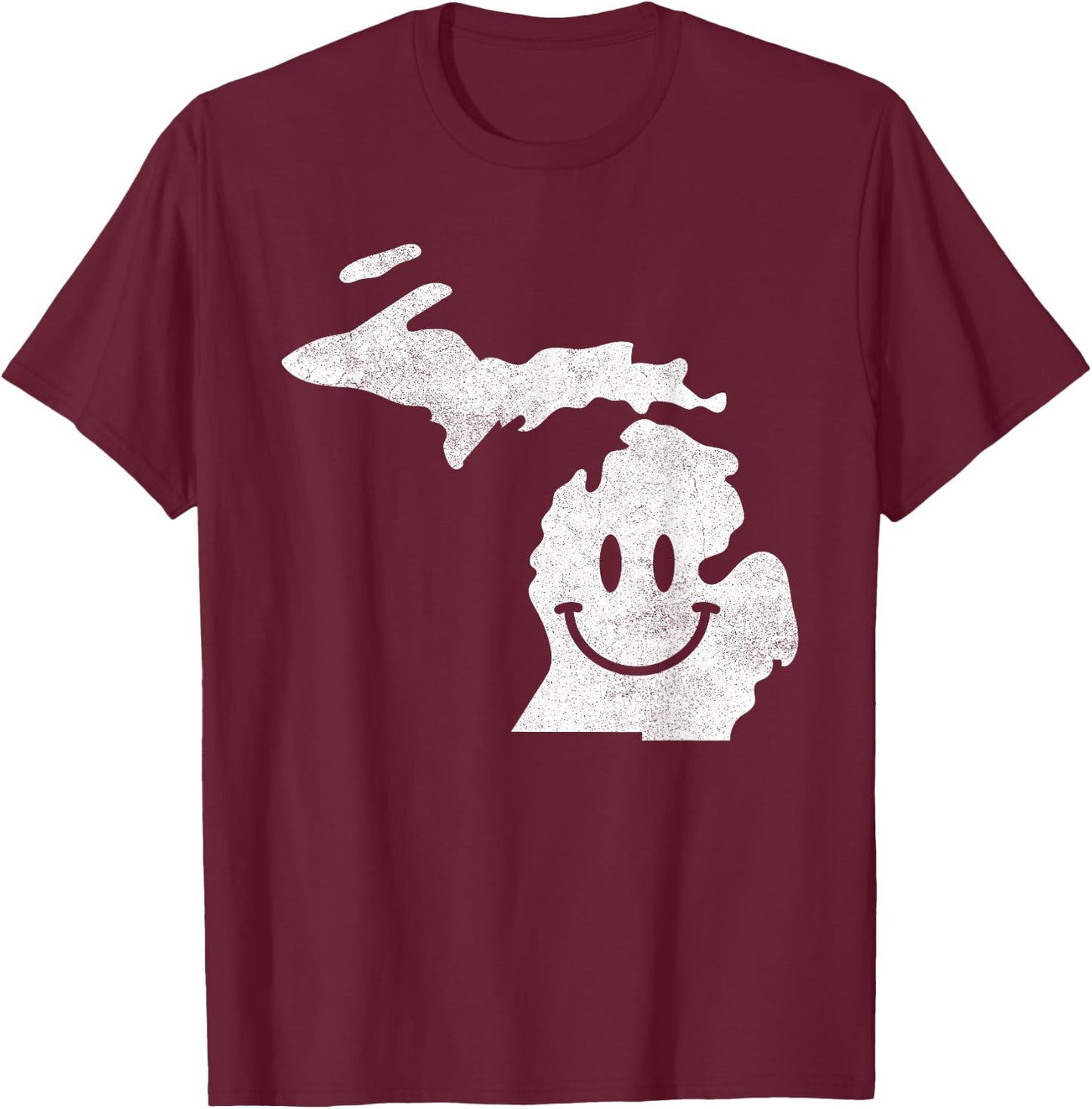 Smiling in MI – Funny Michigan Happy Face T-Shirt - T-Shirt | Maroon