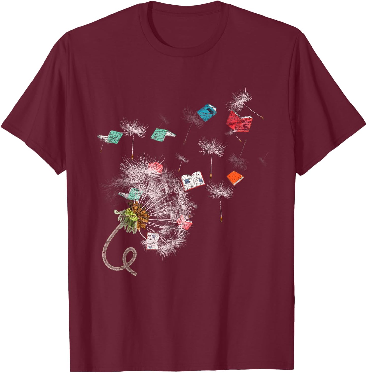 Book Librarian Dandelion Book Reading T-Shirt - T-Shirt | Maroon