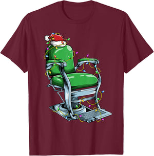 Barbershop Santa Theme Design For Xmas | Barber Christmas T-Shirt - T-Shirt | Maroon