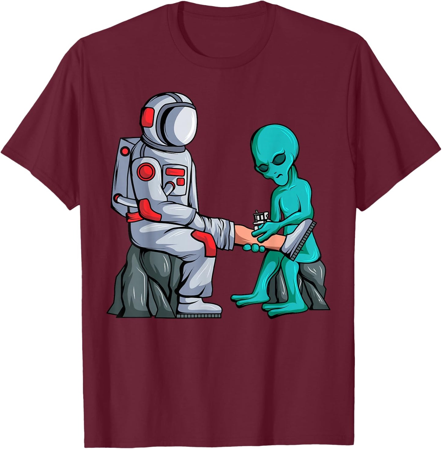Alien Tattooist Astronaut Tattooing UFO Lover Tattoo Artist T-Shirt - T-Shirt | Maroon