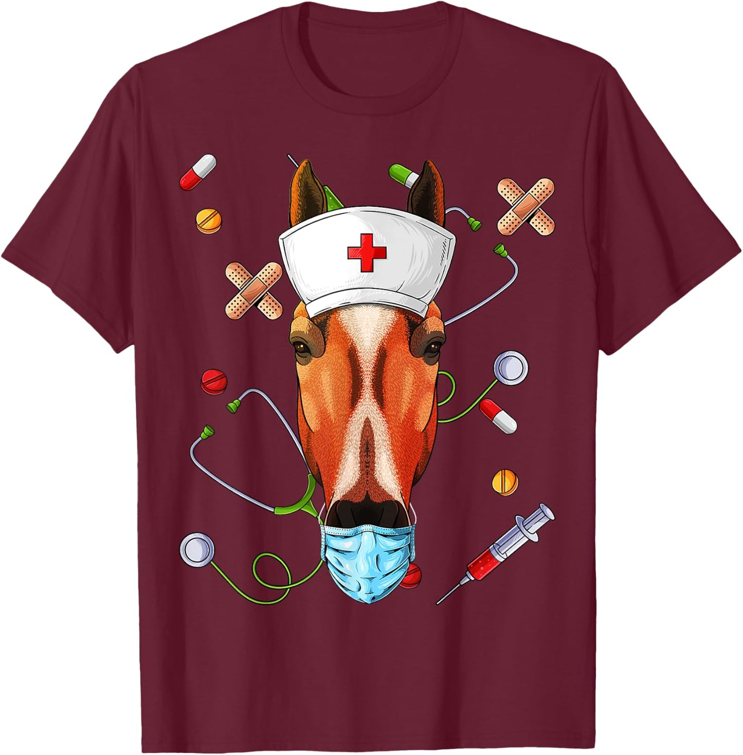 Horse Nurse RN Funny ER Nursing School Graduation T-Shirt - T-Shirt | Maroon