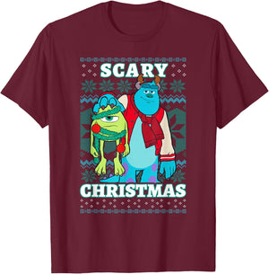 Disney Pixar Monsters Inc. Christmas Scary Ugly Sweater T-Shirt - T-Shirt | Maroon