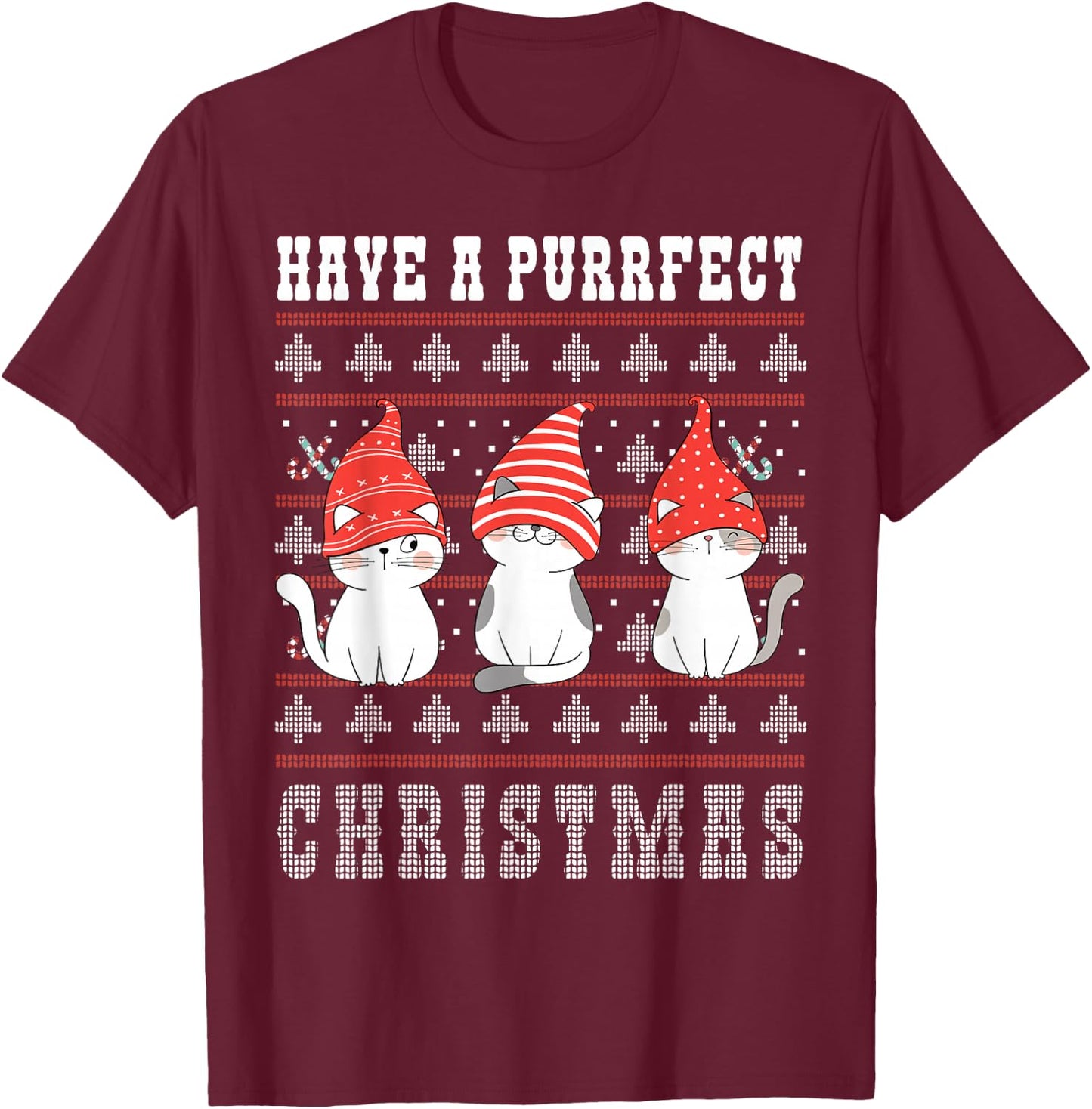 Have a Purrfect Christmas Ugly Christmas Cat women men kids T-Shirt - T-Shirt | Maroon