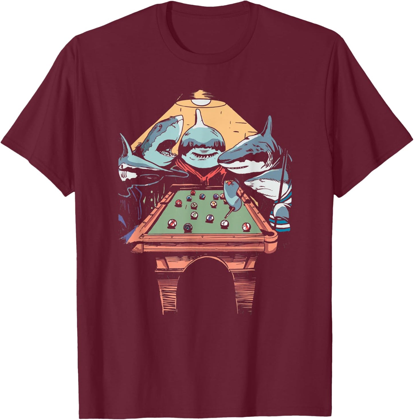 The Pool Sharks Funny Vintage Painting Parody T-Shirt - T-Shirt | Maroon