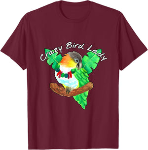 Crazy Bird Lady | Caique Parrot Watercolor T-Shirt - T-Shirt | Maroon