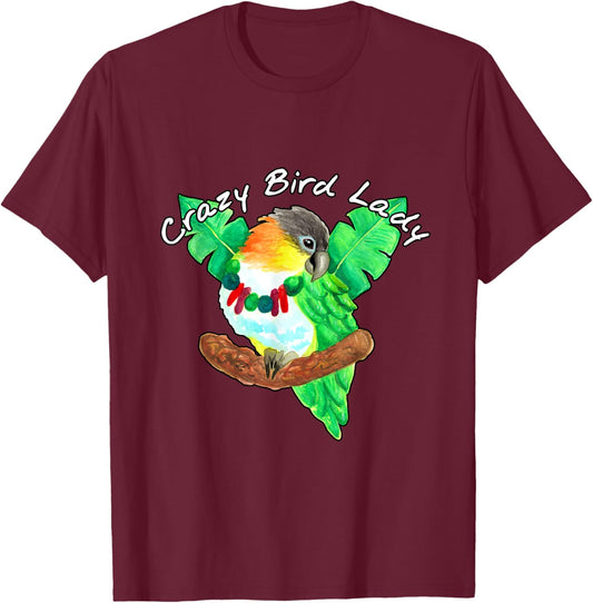 Crazy Bird Lady | Caique Parrot Watercolor T-Shirt - T-Shirt | Maroon