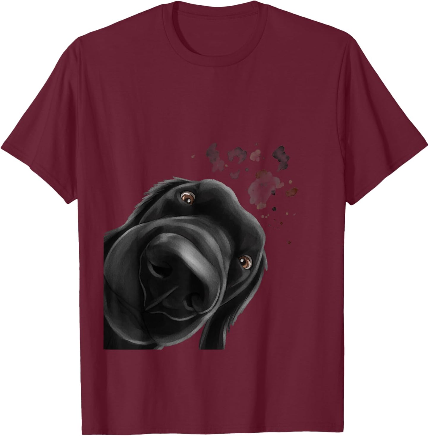 Funny Curious Dog Flat Coated Retriever T-Shirt - T-Shirt | Maroon