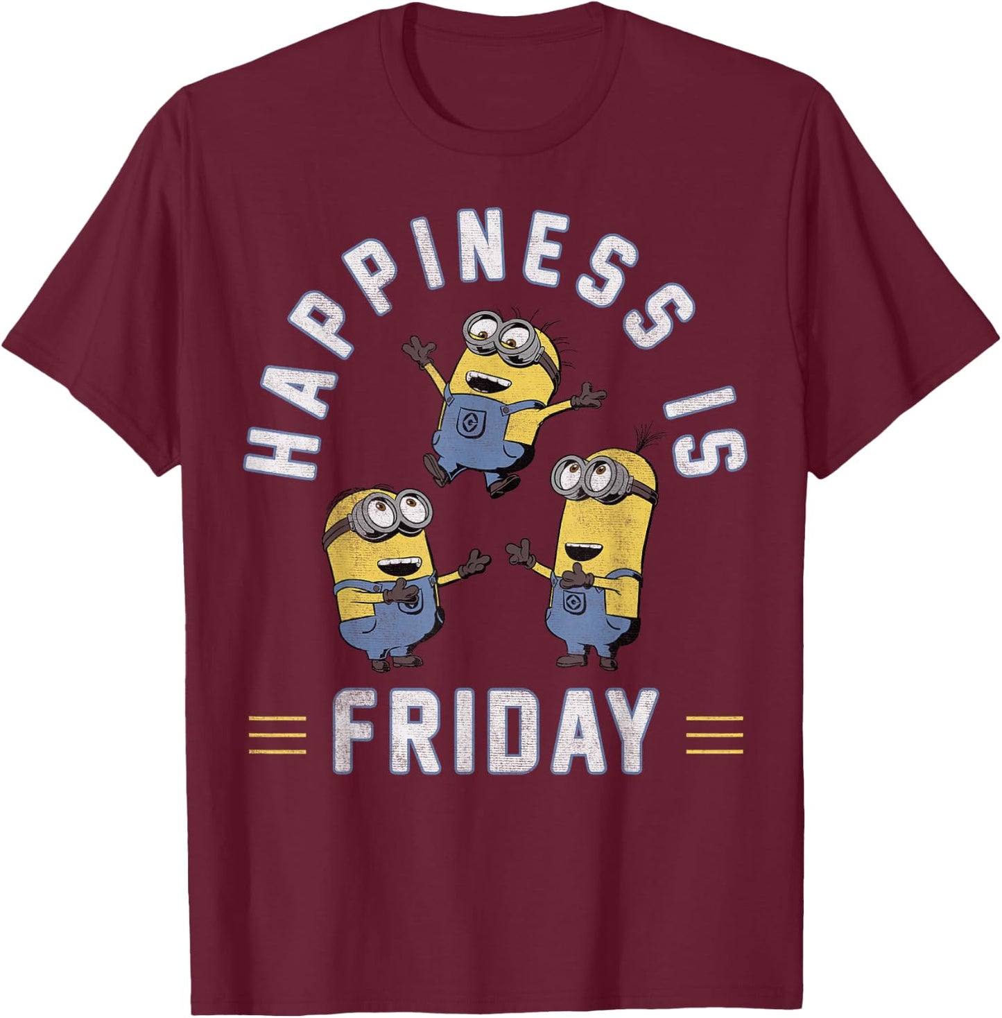 Despicable Me Minions Happiness is Friday Group Shot T-Shirt - T-Shirt | Maroon