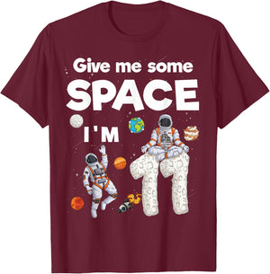 Outer Space Astronaut Planets Eleven Year Old 11th Birthday T-Shirt - T-Shirt | Maroon