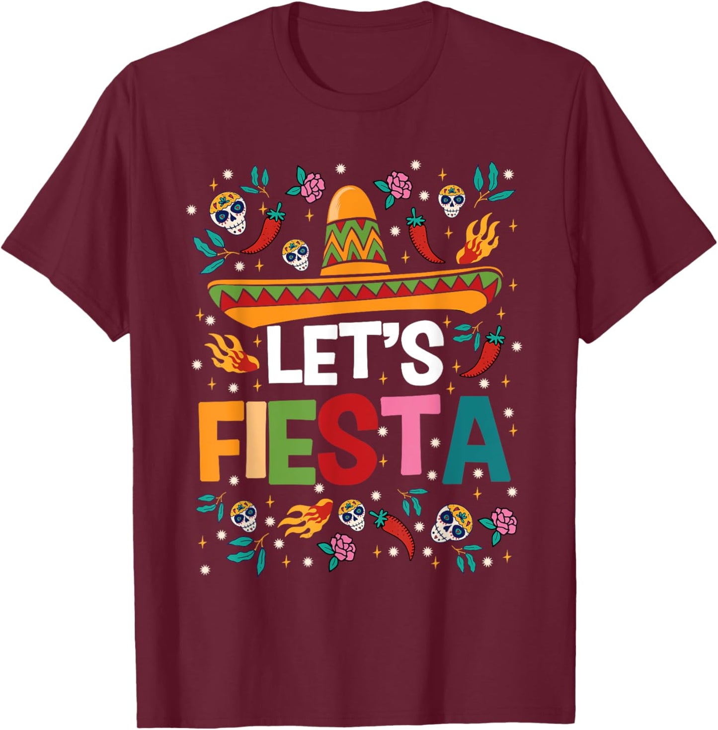 Let's Fiesta Cinco De Mayo Mexican Theme Party Guitar Lover T-Shirt - T-Shirt | Maroon