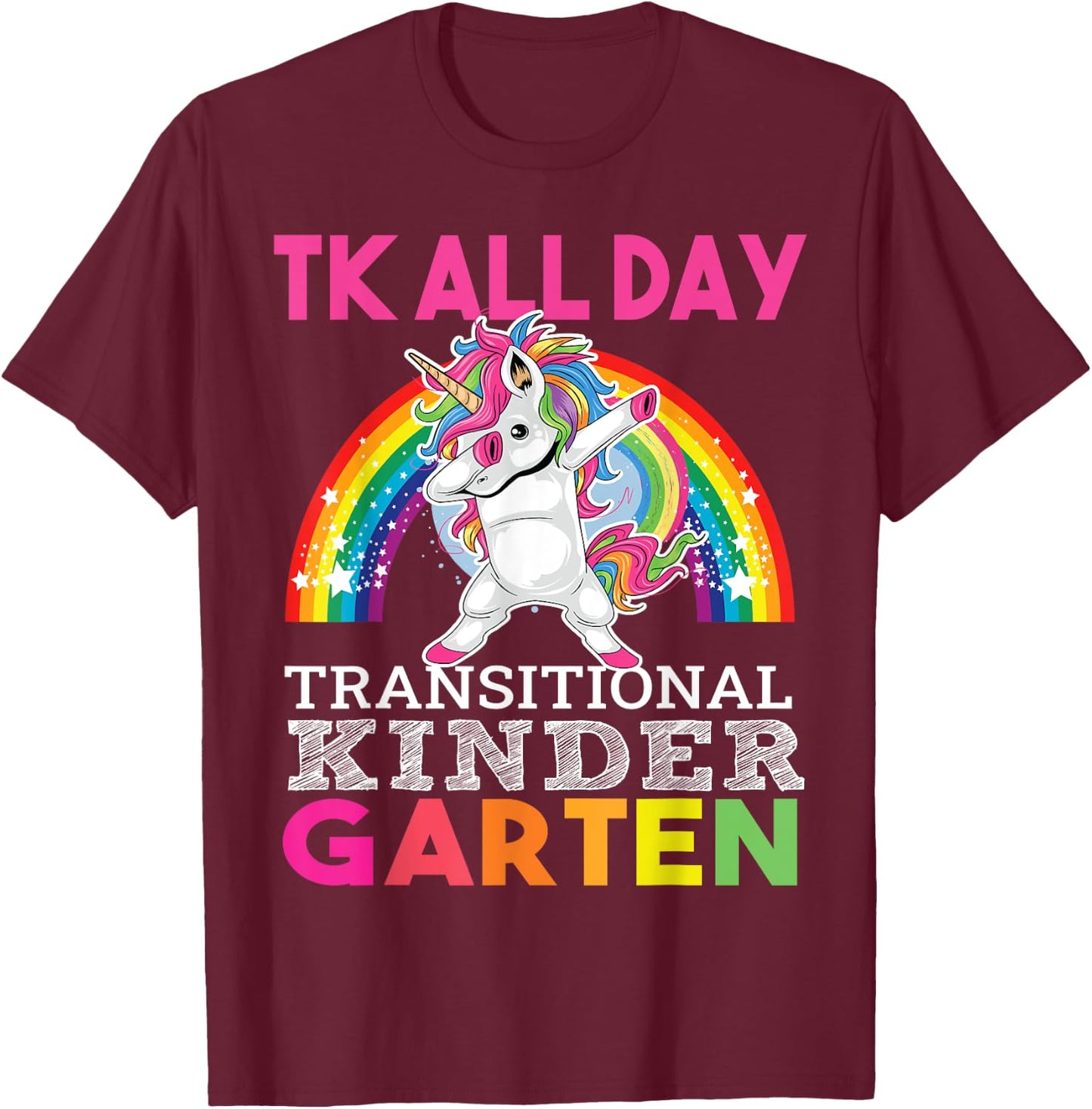 TK All Day Transitional Kindergarten Dabbing Unicorn T-Shirt - T-Shirt | Maroon