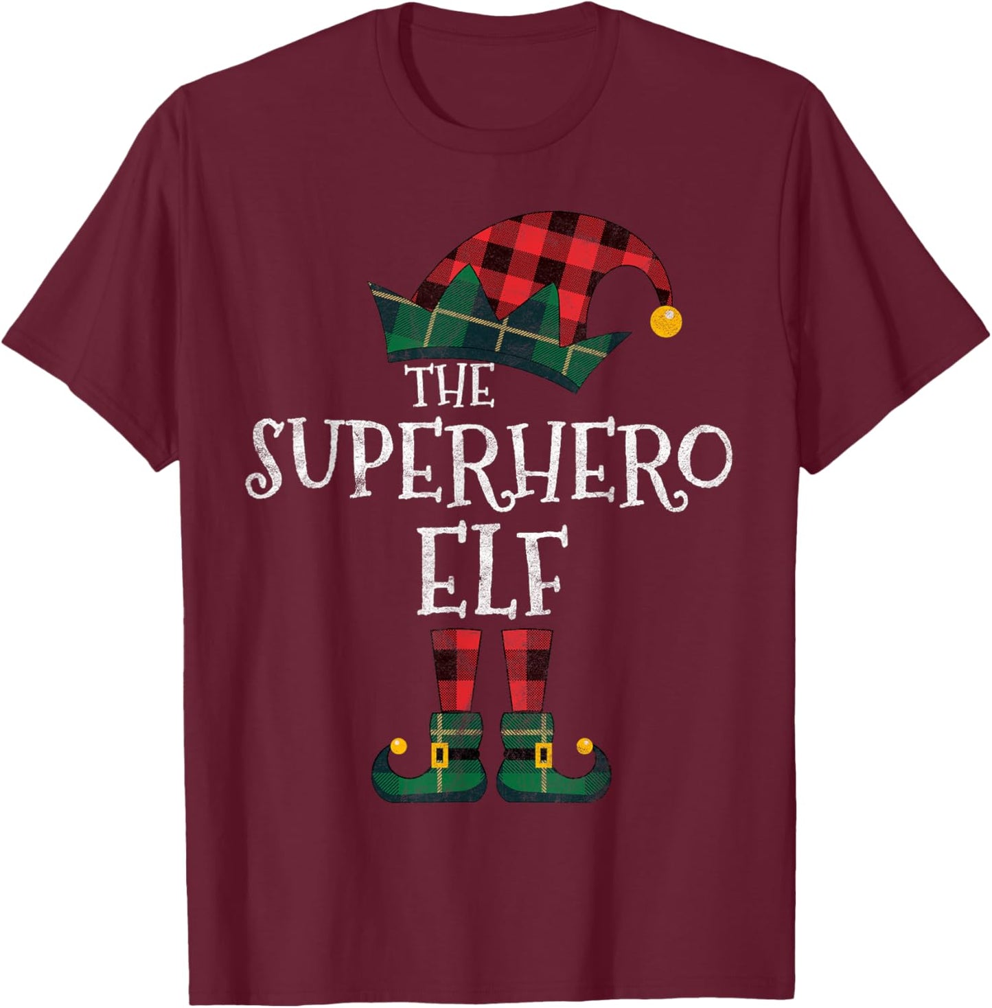 The Superhero Elf Matching Family Group Gift Funny Christmas T-Shirt - T-Shirt | Maroon