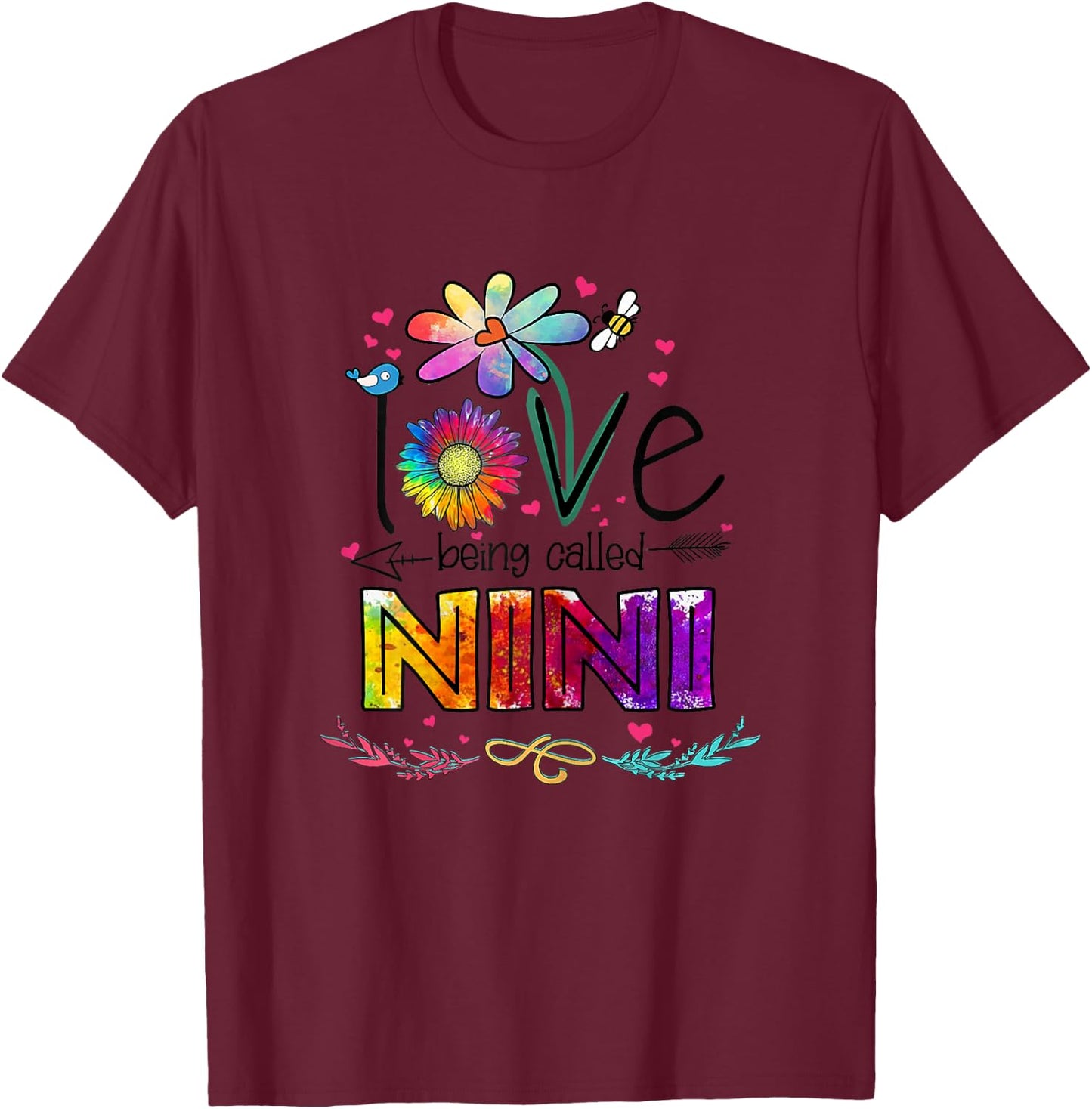 I Love Being Called Nini Daisy Flower Cute Mother's Day T-Shirt - T-Shirt | Maroon