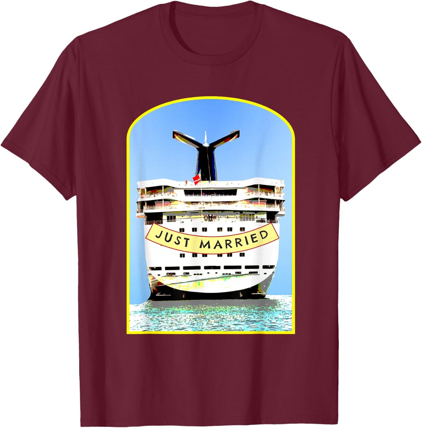 Just Married 2026 Honeymoon Cruise Newlyweds Wife Husband T-Shirt - T-Shirt | Maroon