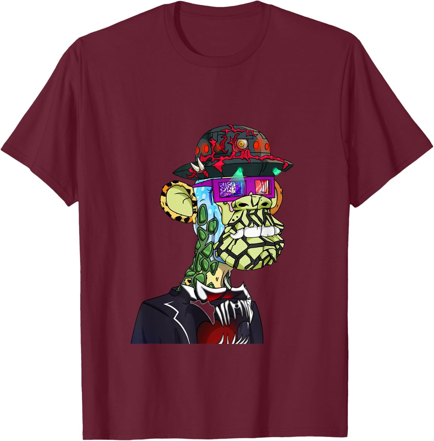 MAYC #24408 Funny Glasses APE NFT T-Shirt - T-Shirt | Maroon
