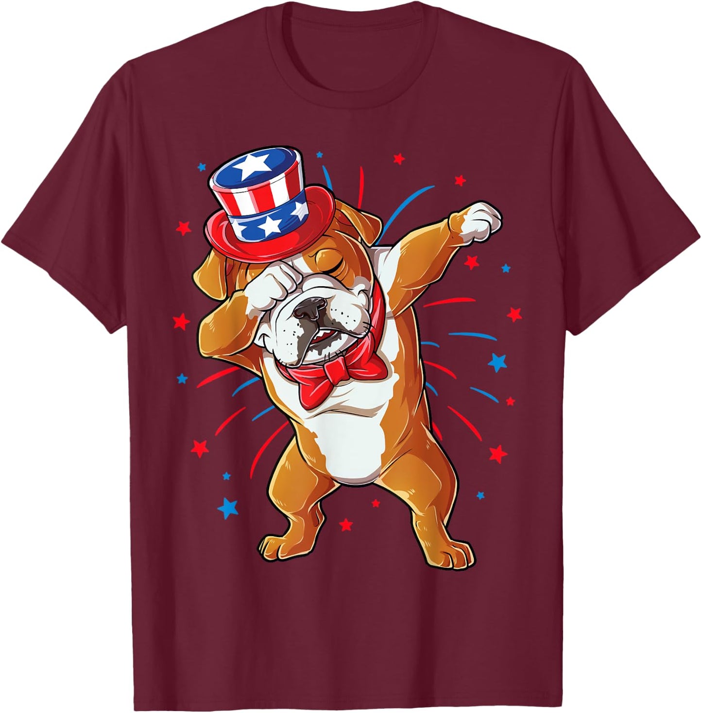 Dabbing English Bulldog 4th of July T shirt Men USA Flag T-Shirt - T-Shirt | Maroon