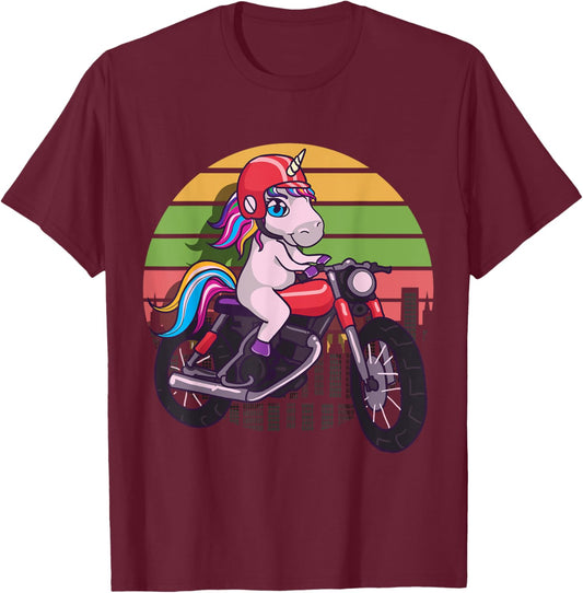 Vintage Unicorn Motorcycle Kawaii Unicorns Lovers T-Shirt - T-Shirt | Maroon