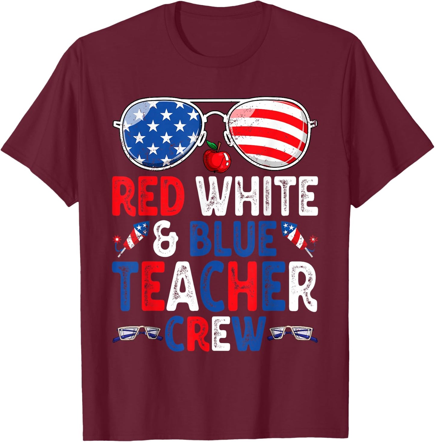 4th Of July Red White & Blue Teacher Crew American Flag T-Shirt - T-Shirt | Maroon