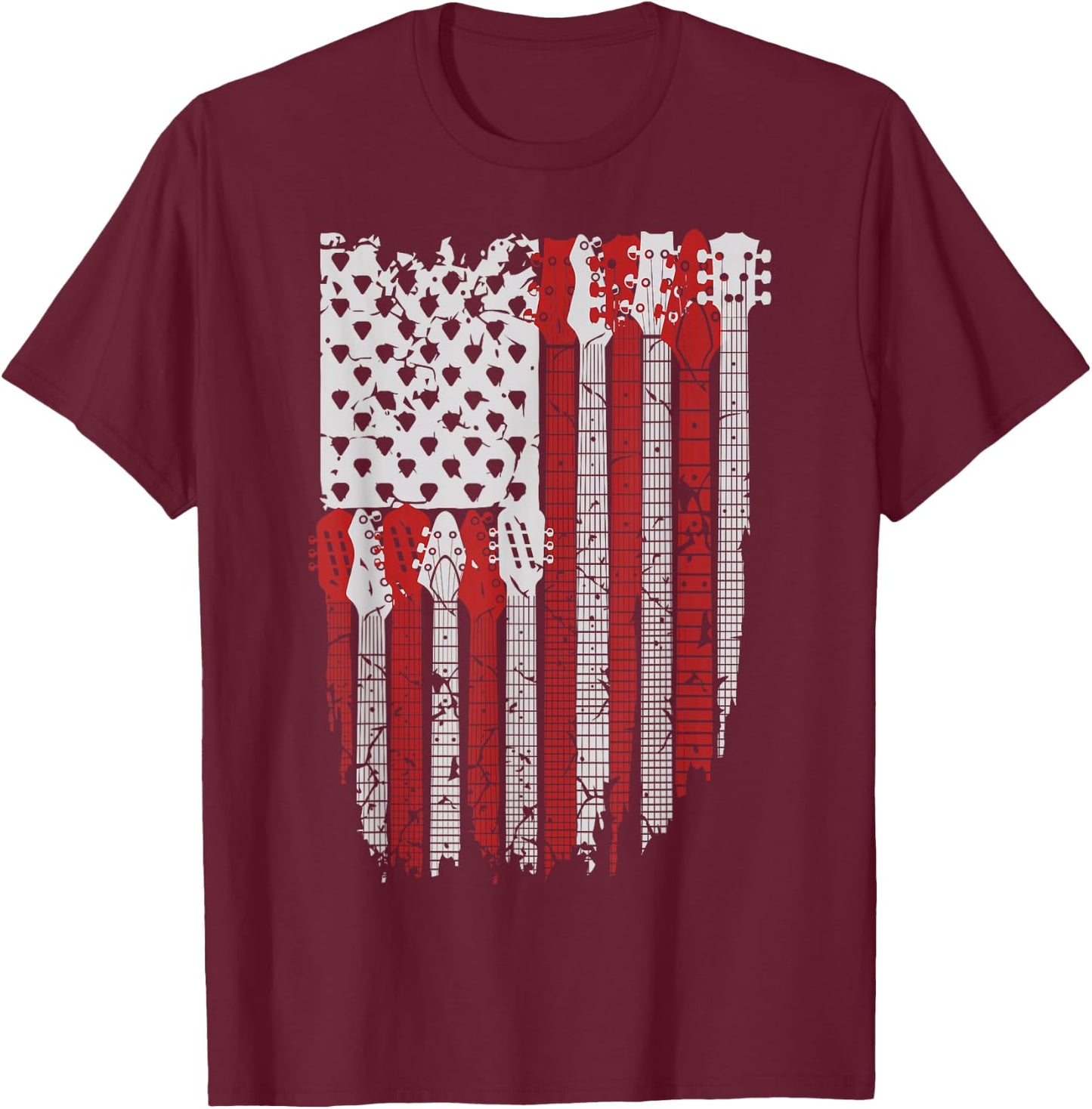 USA American Flag Guitar Musician 4th of July Guitarists T-Shirt - T-Shirt | Maroon