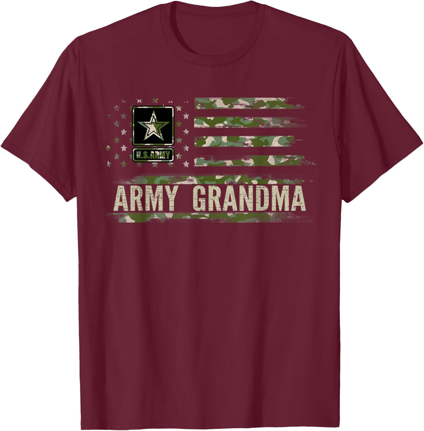 Vintage Army Grandma With Camo American Flag Veteran Gift T-Shirt - T-Shirt | Maroon
