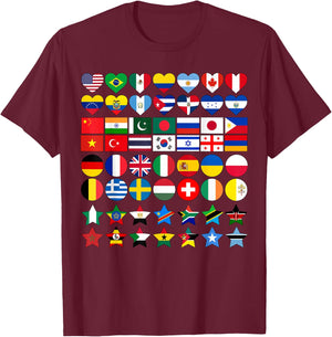 Flags of Countries of the Worlds in Geometric Shapes T-Shirt - T-Shirt | Maroon