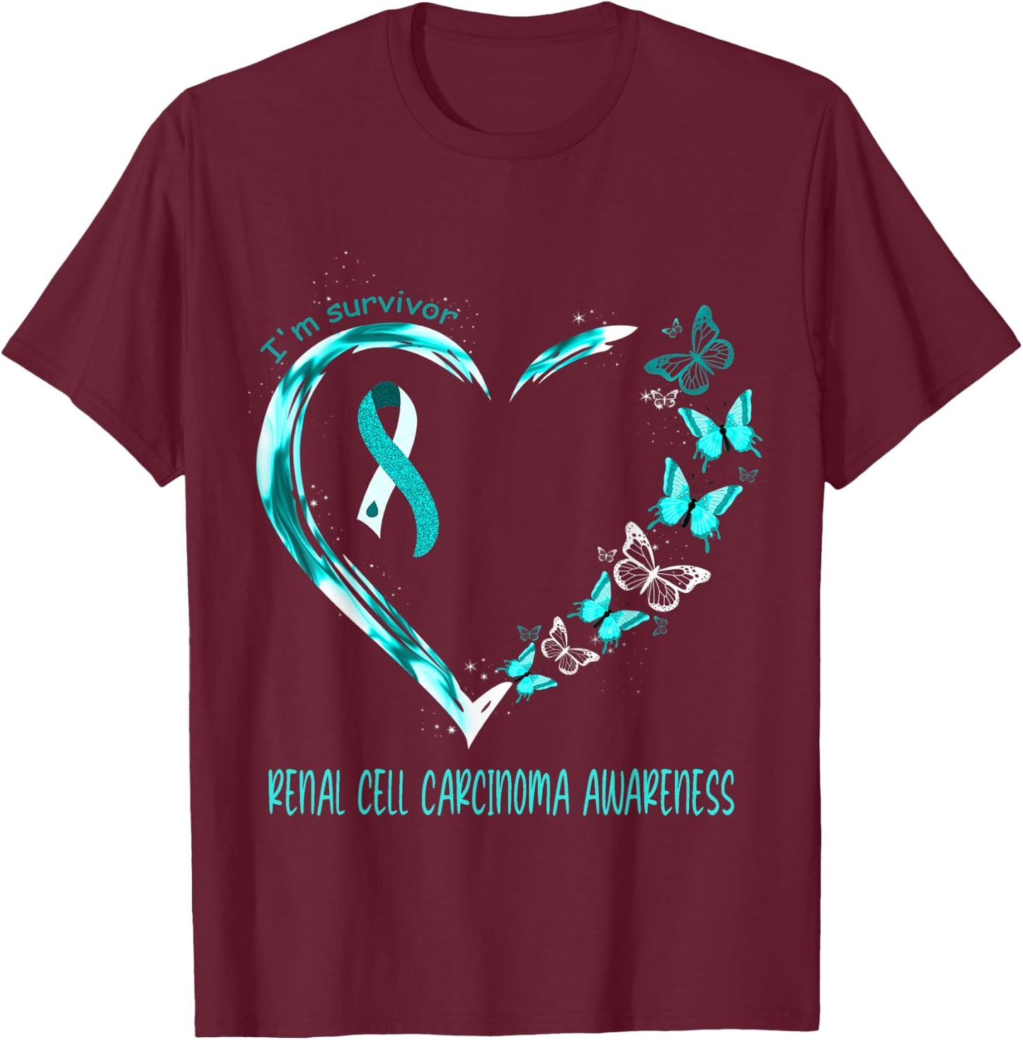 Renal Cell Carcinoma Awareness I'm Survivor Heart Ribbon T-Shirt - T-Shirt | Maroon
