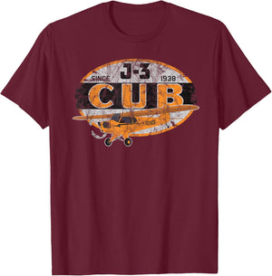 J-3 Cub "Since 1938" Classic Airplane Vintage Pilot T-Shirt - T-Shirt | Maroon