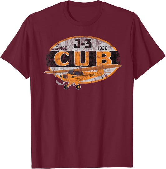 J-3 Cub "Since 1938" Classic Airplane Vintage Pilot T-Shirt - T-Shirt | Maroon