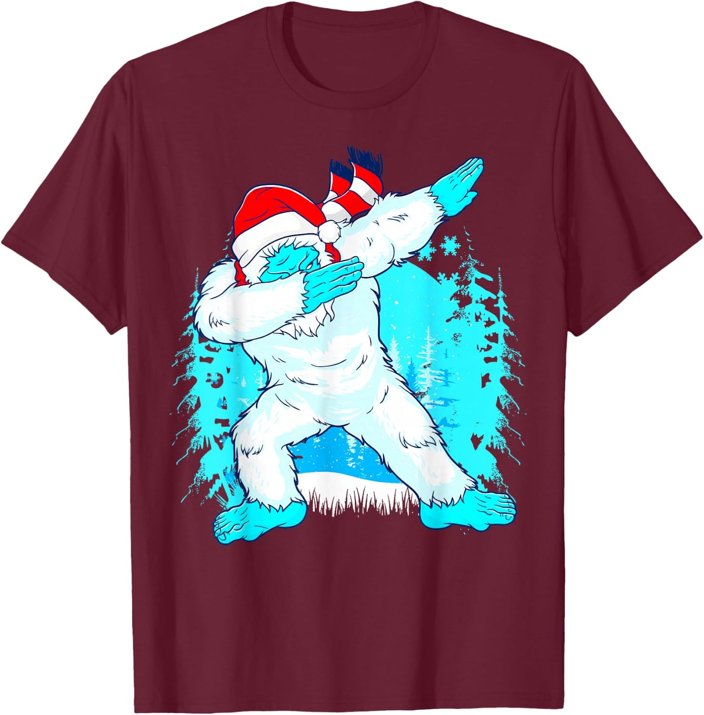 Christmas Dabbing Yeti Abominable Snowman Squatch Kids Boys T-Shirt - T-Shirt | Maroon