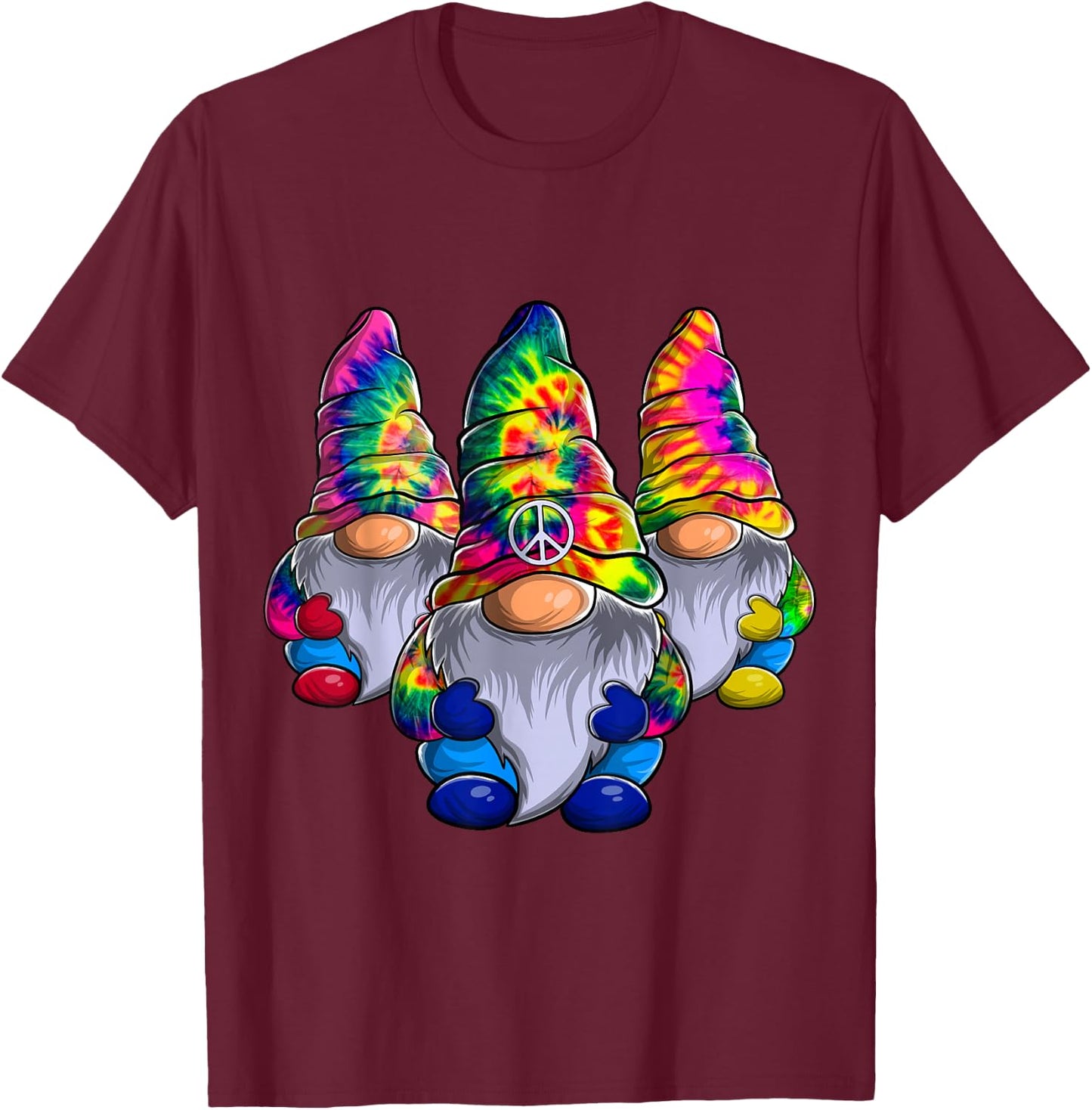 Three Hippie Gnomes Peace Gnome Funny Retro Tie DIY Design T-Shirt - T-Shirt | Maroon