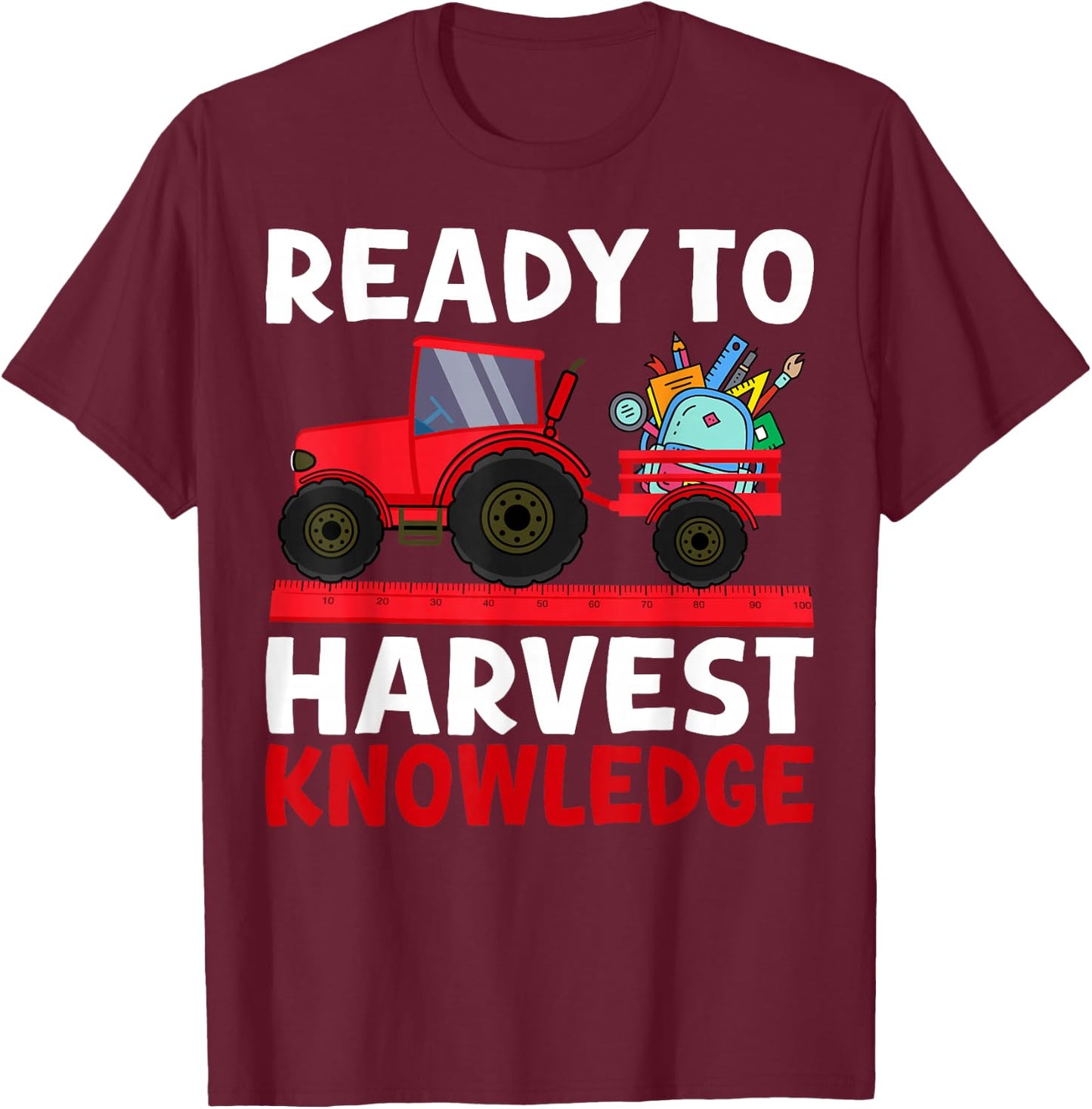 Back to School Tractor Farmer Boys First Day of School Kids T-Shirt - T-Shirt | Maroon