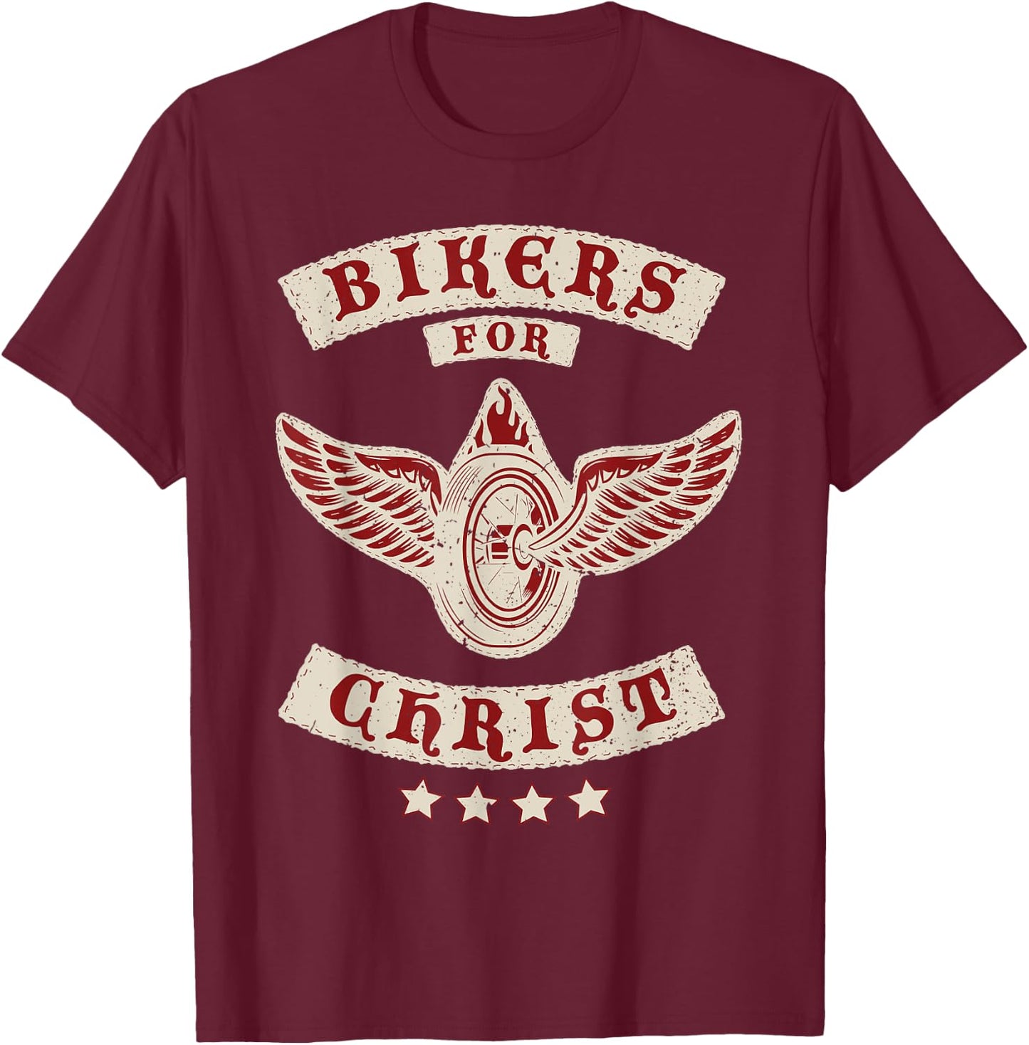 Bikers for Christ Christian Motorcycle Patch Faith T-Shirt - T-Shirt | Maroon